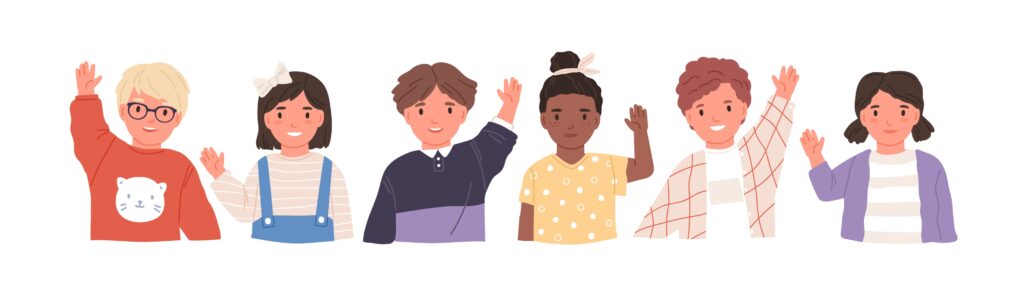 children waving